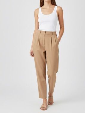 NWT Express High-Waisted Pleated Tapered Ankle Trousers Size 2 Beige